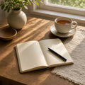 Notebook and tea ready for an intro conversation