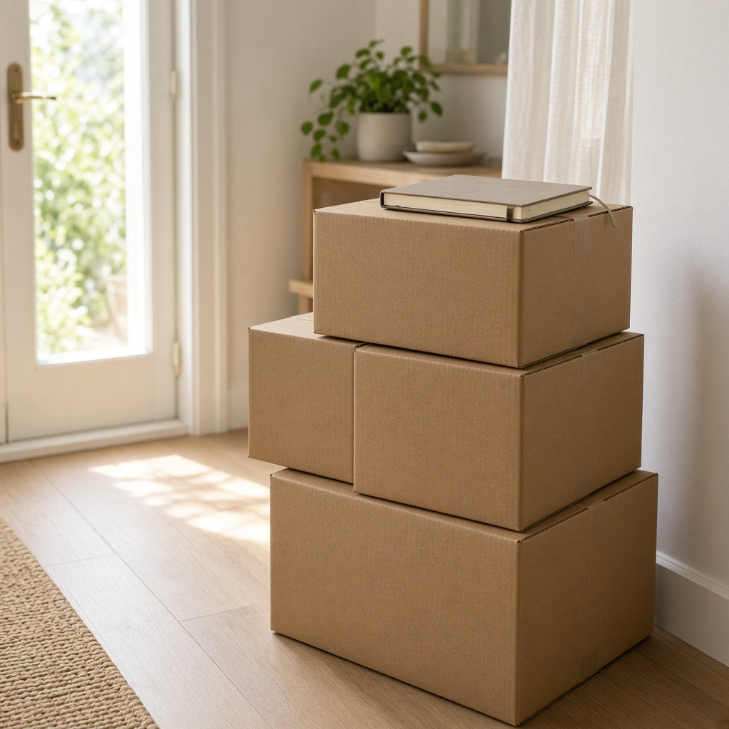 Boxes by a doorway for a move plan